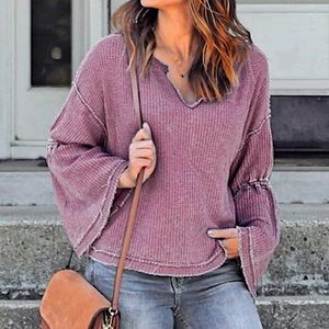 Free People Dahlia Bell Sleeve Thermal Sweater Top